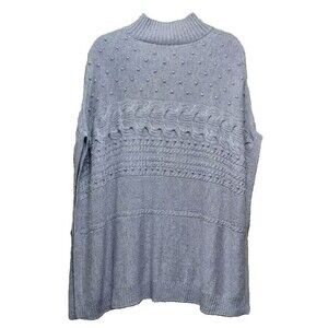 Talbots Cable knit Oversized Poncho Sweater Sz S Grey‎ Side Button Closure N67